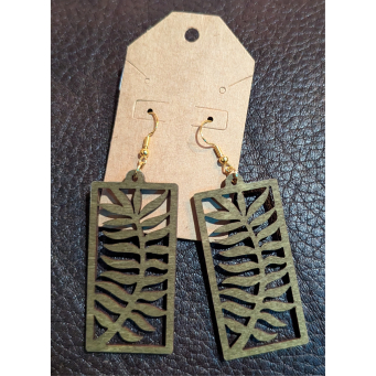 Rectangle Wood Leaf handmade Earrings